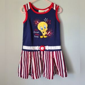 Looney Tunes Tweety Bird Dress Girls 5T Star Spangled Baby Tweety